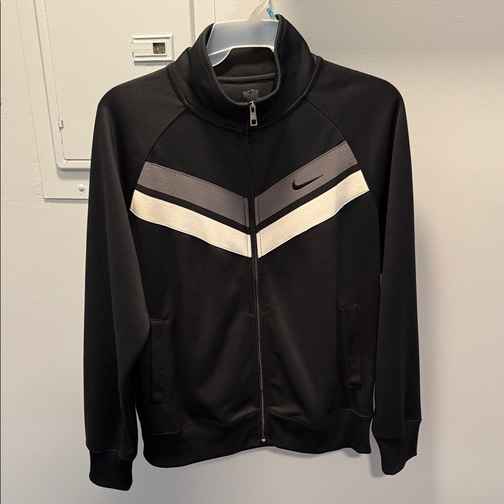Nike Black Track Jacket with White and Gray Accents